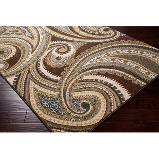 Meticulously Woven Contemporary Brown/green Paisley Floral Folkestone Rug (53x76)