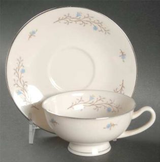 Syracuse Inspiration Footed Cup & Saucer Set, Fine China Dinnerware   Blue Flowe