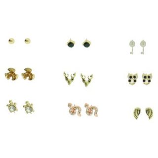 Womens Turtle, Rose, Deer, Wing, Owl, Key and Snake Stud Earrings Set of 9  