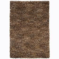 Handwoven Brown/gold/orange Poras New Zealand Wool Shag Rug (79 Round) (Gold, orange, beigePattern Shag Tip We recommend the use of a  non skid pad to keep the rug in place on smooth surfaces. All rug sizes are approximate. Due to the difference of moni