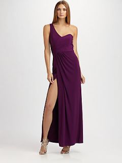 Laundry by Shelli Segal One Shoulder Jersey Gown   Deep Plum