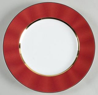 Nikko Silk Rouge Salad Plate, Fine China Dinnerware   Bone,Red,Subtle Rings,Gold