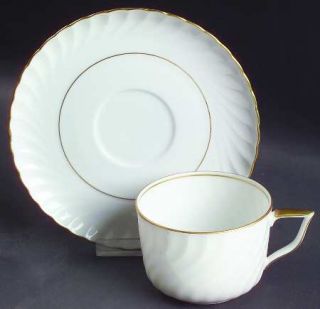 Royal Tettau Annette Gold Trim Flat Cup & Saucer Set, Fine China Dinnerware   Si