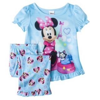 Disney Minnie Mouse Toddler Girls 2 Piece Short Sleeve Pajama Set   Aqua 2T