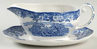 Wedgwood Woodland Gravy Boat with Attached Underplate, Fine China Dinnerware   B