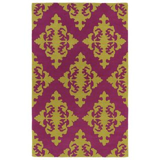 Hand tufted Runway Pink/ Gold Damask Wool Rug (8 X 11)