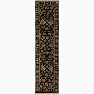 Hand made Oriental Pattern Black/ Tan Wool Rug (2.6x8)