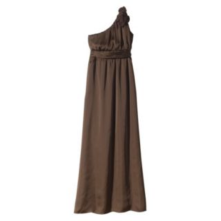 TEVOLIO Womens Satin One Shoulder Rosette Maxi Dress   Brown   12
