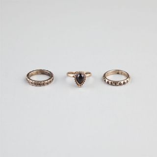3 Piece Jet Stone & Etched Band Midi Rings Gold One Size For Women 239
