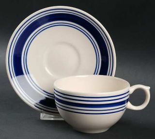 Ralph Lauren Farmstead Ticking Blue Flat Cup & Saucer Set, Fine China Dinnerware