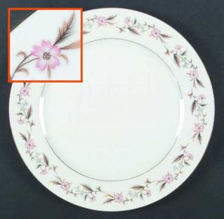 Arlen Seville Dinner Plate, Fine China Dinnerware   Pink Flowers, Gray&Brown Lea
