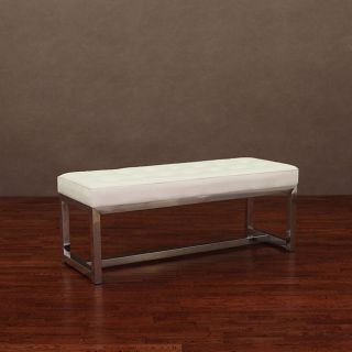 Liberty Modern White Leather Bench (Stainless steelFrame Finish PolishedFire retardant foam cushioningShips fully assembledSeat height 18.5 inchesMeasurements 18.5 inches high x 48 inches wide x 18 inches deep Avoid placing your furniture in direct sun