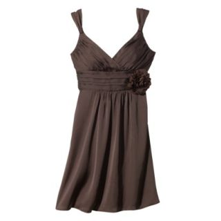 TEVOLIO Womens Plus Size Satin V Neck Dress with Removable Flower   Brown   28W
