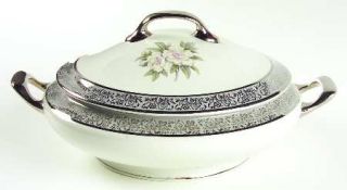 Royal Cathay Silver Gardenia Round Covered Vegetable, Fine China Dinnerware   Pl