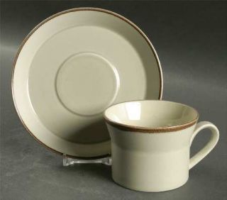 Mikasa Narrow Band Flat Cup & Saucer Set, Fine China Dinnerware   Celadon Body,B