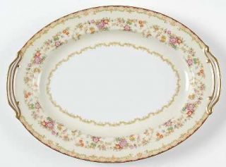 Noritake Columbine (4917) 11 Oval Serving Platter, Fine China Dinnerware   Red,