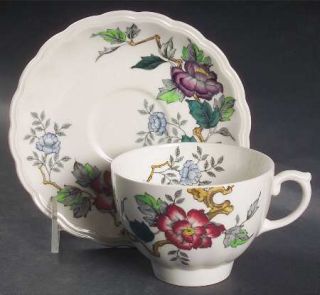 Enoch Wood & Sons Ashbourne Flat Cup & Saucer Set, Fine China Dinnerware   Multi