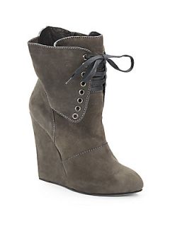 Suede Lace Up Wedge Ankle Boots   Grey