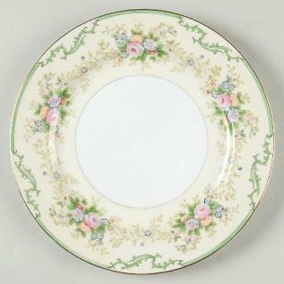 Meito Mei728 Dinner Plate, Fine China Dinnerware   Green Scrolls & Band,Floral B