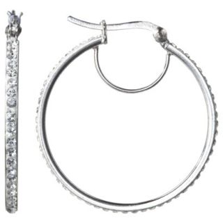 Silver Plated Crystal Single Row Hoop Earrings