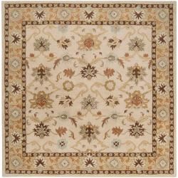 Hand tufted Traditional Sisseton Vanilla Floral Border Wool Rug (99 Square)
