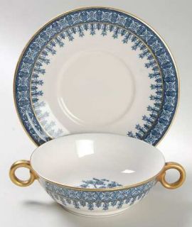 Haviland Cambridge Blue Footed Cream Soup Bowl & Saucer Set, Fine China Dinnerwa