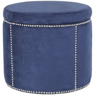 Safavieh Florentine Navy Nailhead Round Storage (NavyMaterials Plywood and Polyester FabricDimensions 18.9 inches high x 22 inches wide x 22 inches deep )