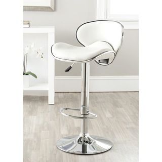Safavieh Shambi White Adjustable Height Swivel Bar Stool (WhiteMaterials Plywood, Chrome Steel and FoamFinish NaturalSeat dimensions 17.9 inches wide x inches deepSeat height 24 30.1 inchesDimensions 31.7 37.8 inches high x 17.9 inches wide x 18.5 in