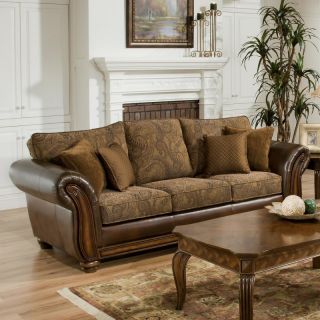 Simmons Zephyr Vintage Leather and Chenille Sofa with Accent Pillows Multicolor