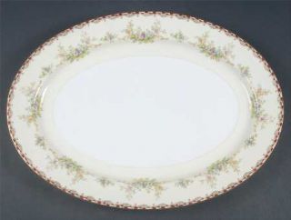 Meito Mei67 16 Oval Serving Platter, Fine China Dinnerware   Red & Brown Border
