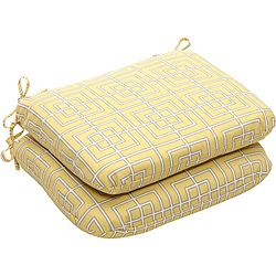 Outdoor Yellow And Grey Geometric Rounded Seat Cushion (set Of 2) (Grey, yellowMaterials 100 percent polyesterFill 100 percent virgin polyester fiber fillClosure Sewn seam Weather resistantUV protectionCare instructions Spot clean onlyDimensions 18.5