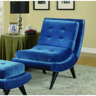 Armless Cerulean Blue Fabric Swayback Lounge Chair