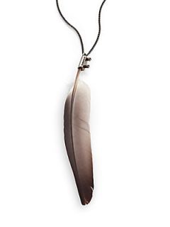 Ann Demeulemeester Feather & Sterling Silver Pendant Necklace   Silver Grey