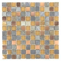 Icl Glass Stone Mix Tiles (case Of 11) (GlassCombine the classic beauty of natural slate, the elegance of polished glass, and the wow factor of brushed copperPerfect for your kitchen, bar, or backsplashNatural slate, polished glass, and brushed copper, on