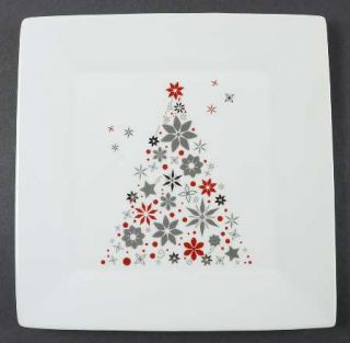 Food Network China Holiday Tree Square Dinner Plate, Fine China Dinnerware   Red
