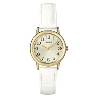 Carriage by Timex Womens Leather Strap Watch with Gold Tone Case and Silver