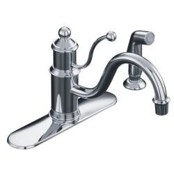 Kohler K 171 cp Polished Chrome Antique Single control Kitchen Sink Faucet With Escutcheon And Sidespray