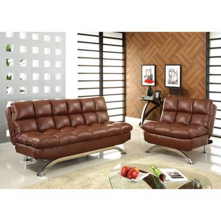 Furniture Of America Deep Cushion 2 piece Sofa/ Sofabed And Chair (Dark brownGlued and double doweled for exceptional stabilityComfortable sofa bed with a higher and deeper cushion than most sofa bedsSofa style seat transforms into a full size bed in seco