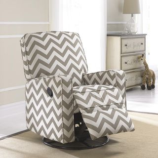 Crawford Taupe And Cream Fabric Modern Nursery Swivel Glider Recliner Chair