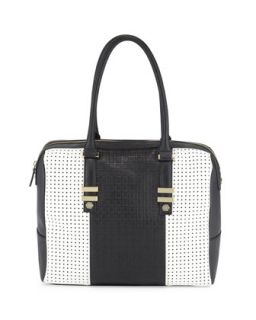 Billy Perforated Satchel Bag, White/Black   Danielle Nicole