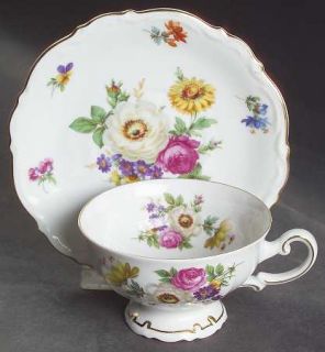 Mitterteich Meissen Floral Footed Cup & Saucer Set, Fine China Dinnerware   Larg