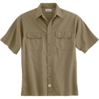 Carhartt Short Sleeve Twill Work Shirt   Khaki, 2XL, Regular Style, Model# S223