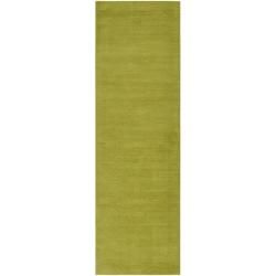 Hand crafted Moss Green Solid Casual Ridges Wool Rug (26 X 8)