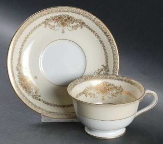 Noritake Cherita (7281 & No#) Footed Cup & Saucer Set, Fine China Dinnerware   G