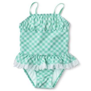 Circo Infant Toddler Girls 1 Piece Gingham Check Swimsuit   Aqua 5T