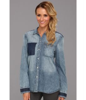 Calvin Klein Jeans Casual Denim Shirt w/ Shadow Pocket Womens Long Sleeve Button Up (Blue)