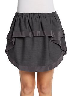 Satin Trimmed Ruffle Skirt   Charcoal