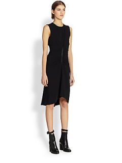 Reed Krakoff Ruched Leather Accent Dress   Black
