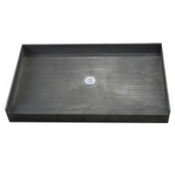 Tile Ready Double Curb Shower Pan 42x48 inch Center Pvc Drain (BlackMaterials Molded Polyurethane with ribs underneath for extra strengthNumber of pieces One (1)Dimensions 42 inches long x 48 inches wide x 7 inches deep  )