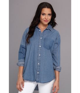 Cheap Monday Twotone Denim Shirt Womens Long Sleeve Button Up (Blue)